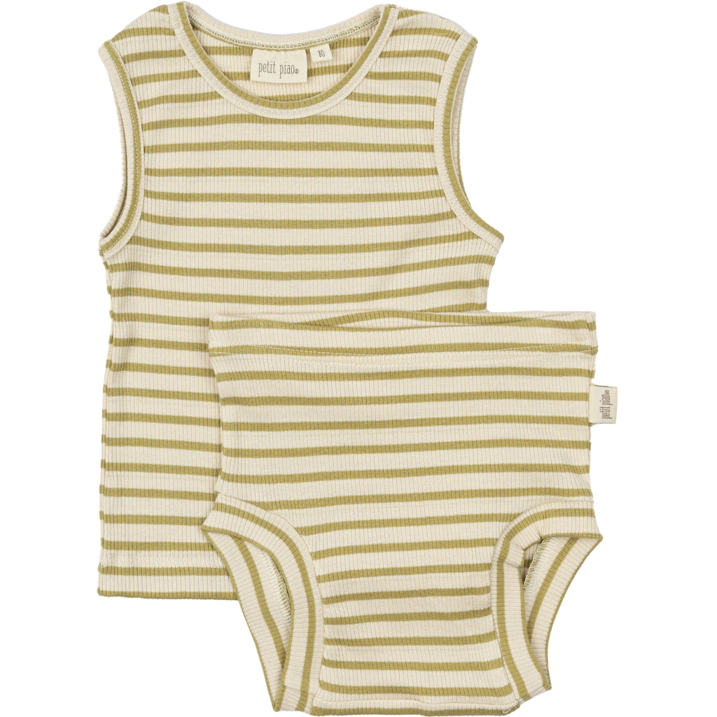 PETIT PIAO Underwear Set Modal Striped Undertøj Khaki/Dark off white
