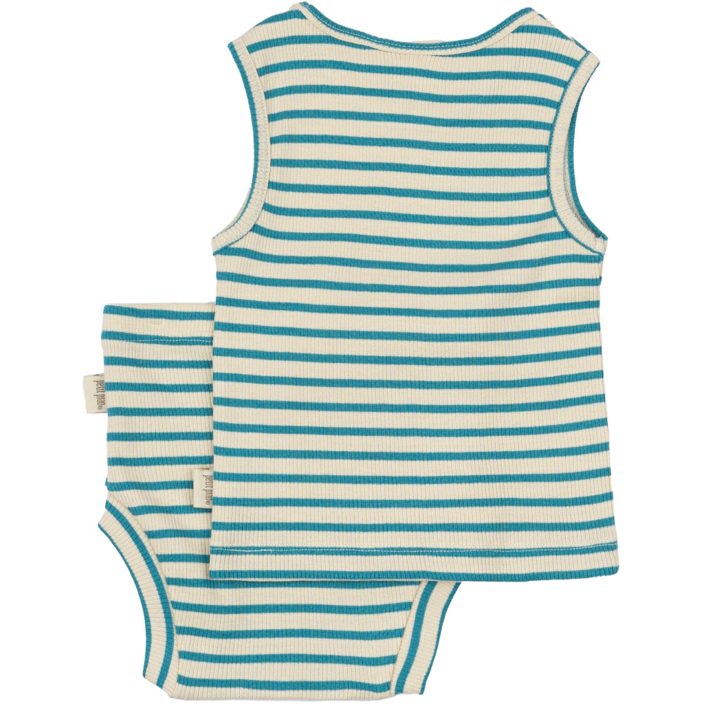 PETIT PIAO Underwear Set Modal Striped Undertøj Turquise /Dark off white