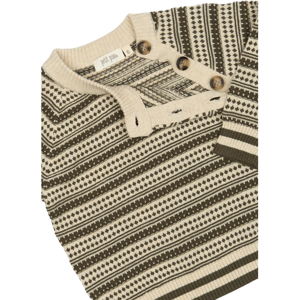 PETIT PIAO ppDirch Nordic Knit Sweater Strik Dark Off White/Dusty Moss