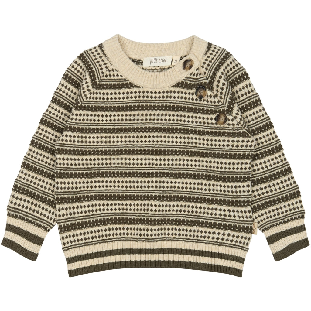 PETIT PIAO ppDirch Nordic Knit Sweater Strik Dark Off White/Dusty Moss