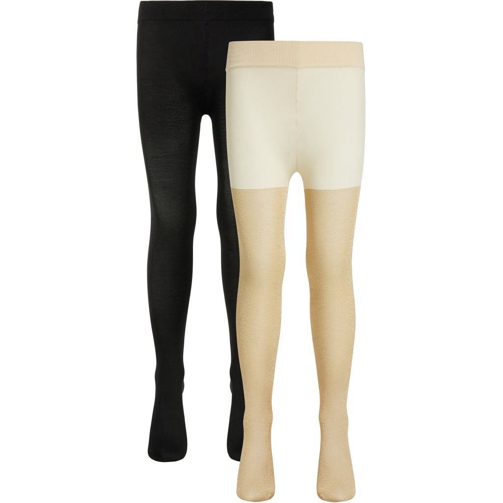 THE NEW 2-Pak Tights Glitter/Solid Strømpebukser Gold Glitter