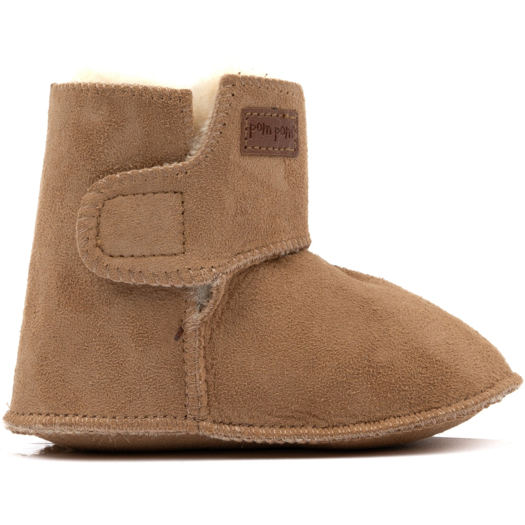 POM POM Baby Boot Sheepskin Slippers Camel