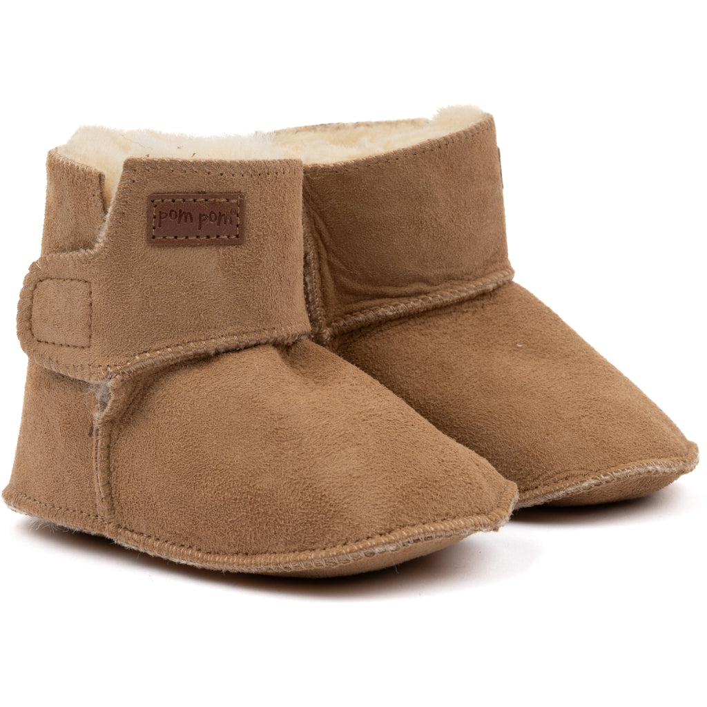 POM POM Baby Boot Sheepskin Slippers Camel