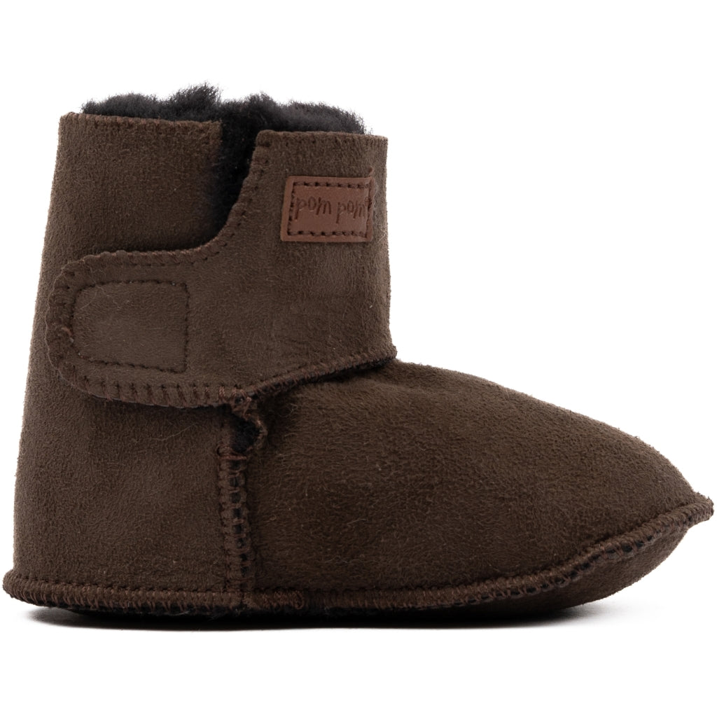 POM POM Baby Boot Sheepskin Slippers Dark Brown