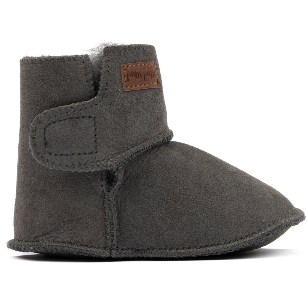POM POM Baby Boot Sheepskin Slippers Gray