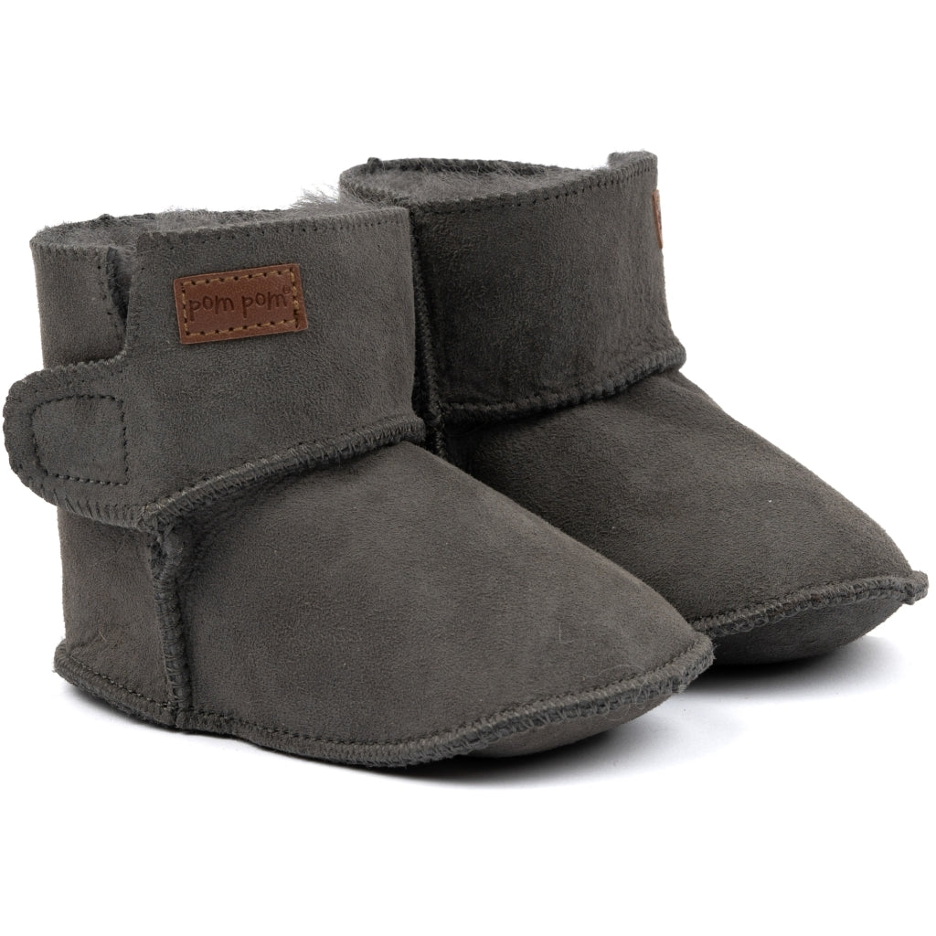 POM POM Baby Boot Sheepskin Slippers Gray