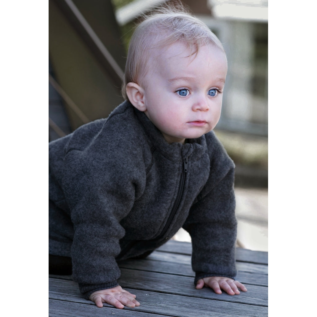 Mikk-Line Baby Jakke i Børstet Uld m/Ribkanter Uld Anthracite Melange