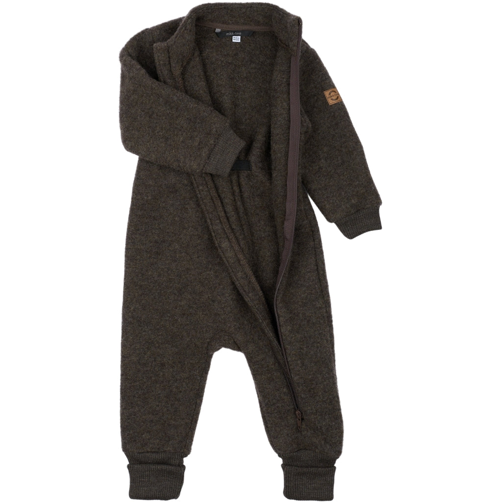 Mikk-Line Baby Ulddragt (Ribkant) Uld Dark Brown Melange