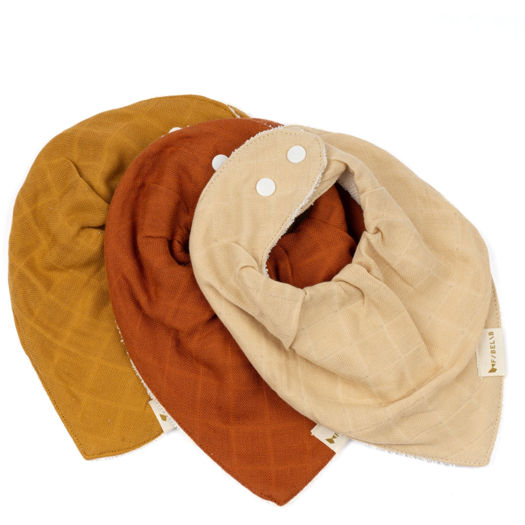 Fabelab Bandana Bib - Ochre Mix - 3-pack Hagesmække og savlesmække Multi Colours