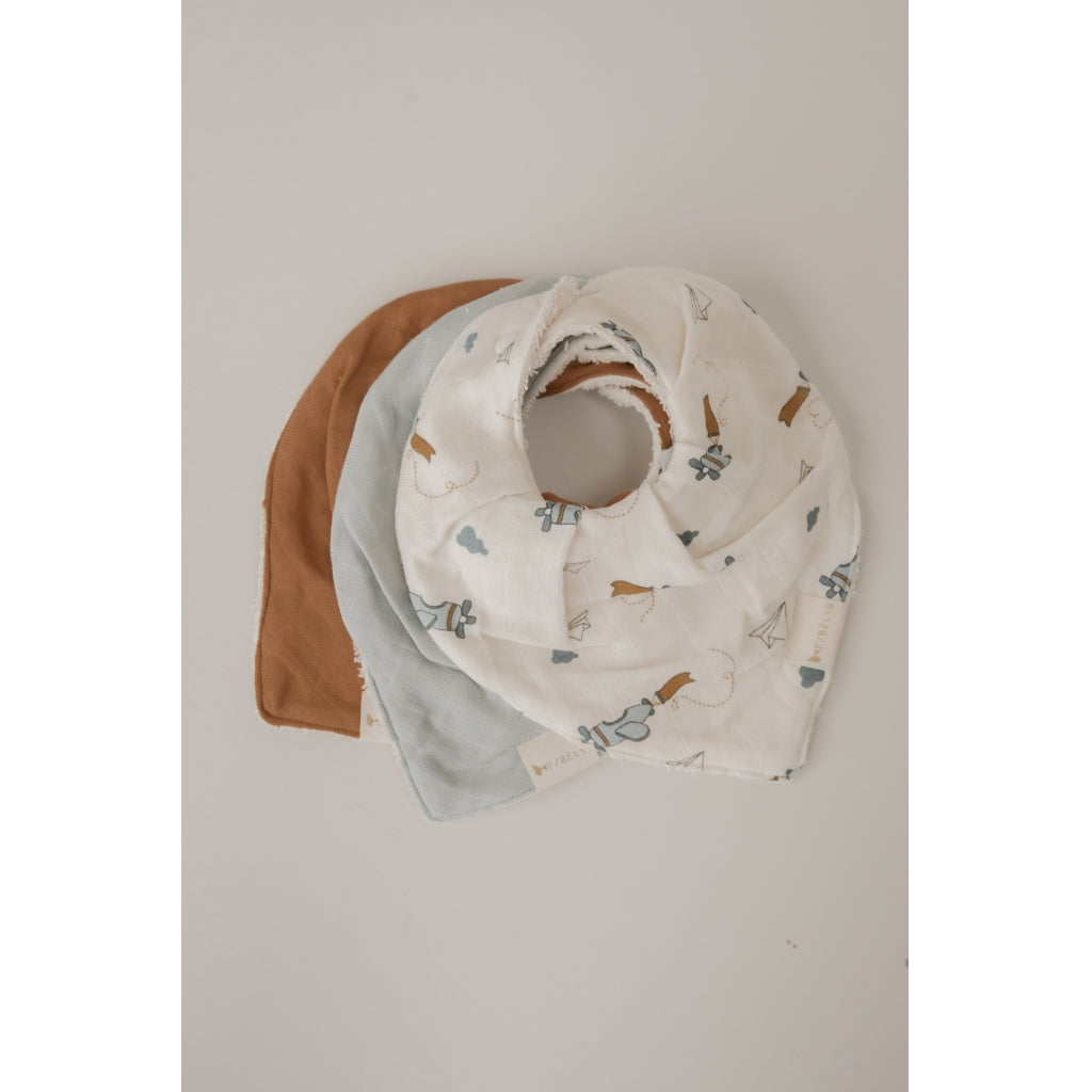 Fabelab Bandana Bib 3-pack - Air Plane Blue Hagesmække og savlesmække Goblin Blue