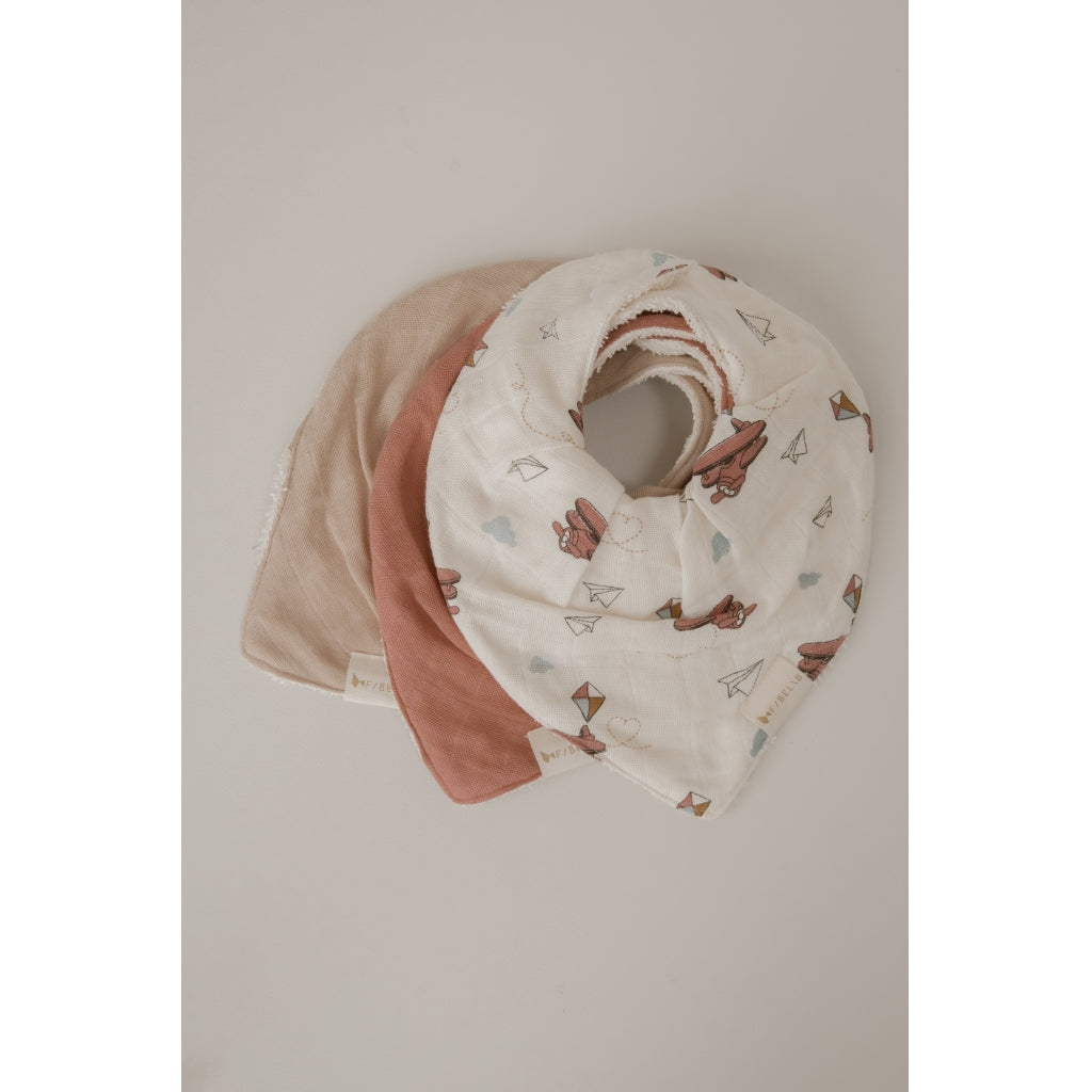 Fabelab Bandana Bib 3-pack - Air Plane Rose Hagesmække og savlesmække Ash Rose