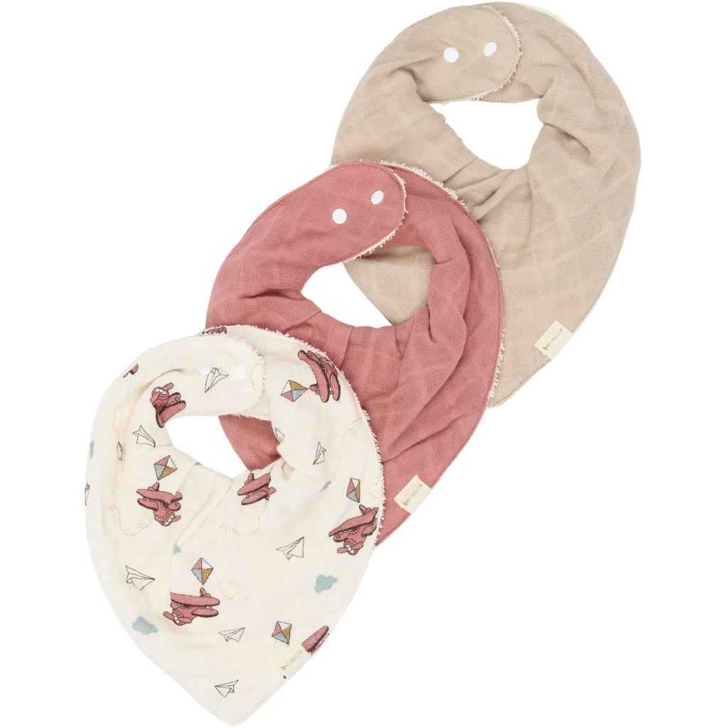 Fabelab Bandana Bib 3-pack - Air Plane Rose Hagesmække og savlesmække Ash Rose