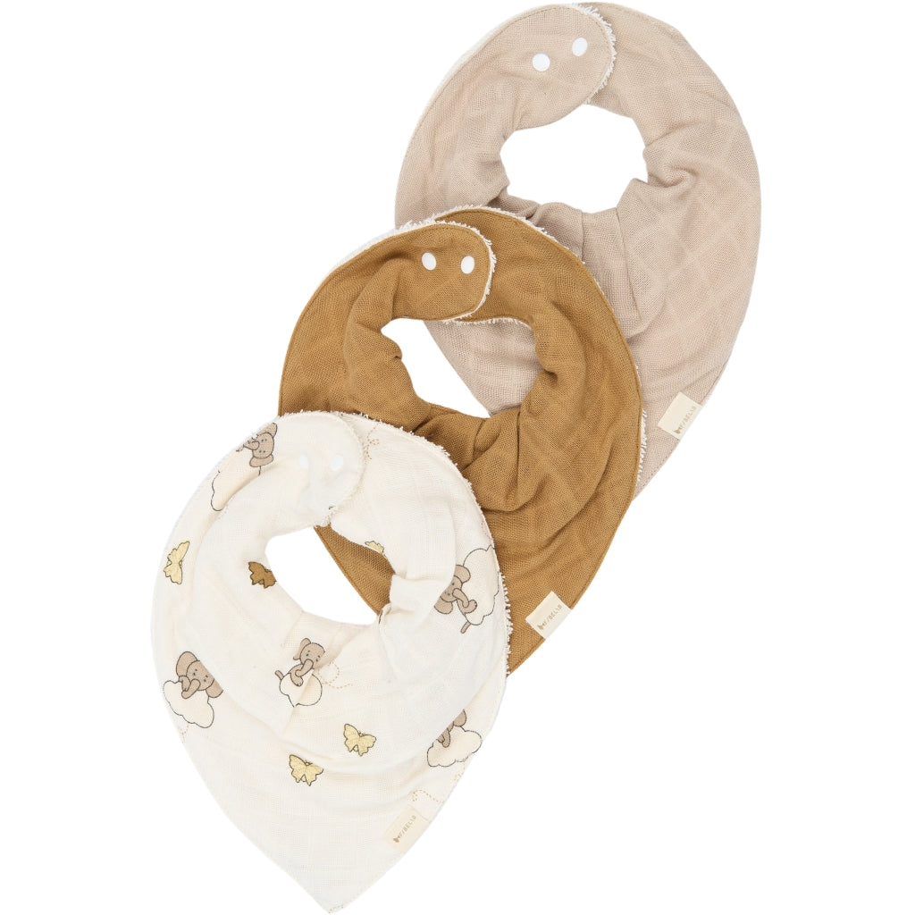 Fabelab Bandana Bib 3-pack - Elephant On The Air Hagesmække og savlesmække Oxford Tan