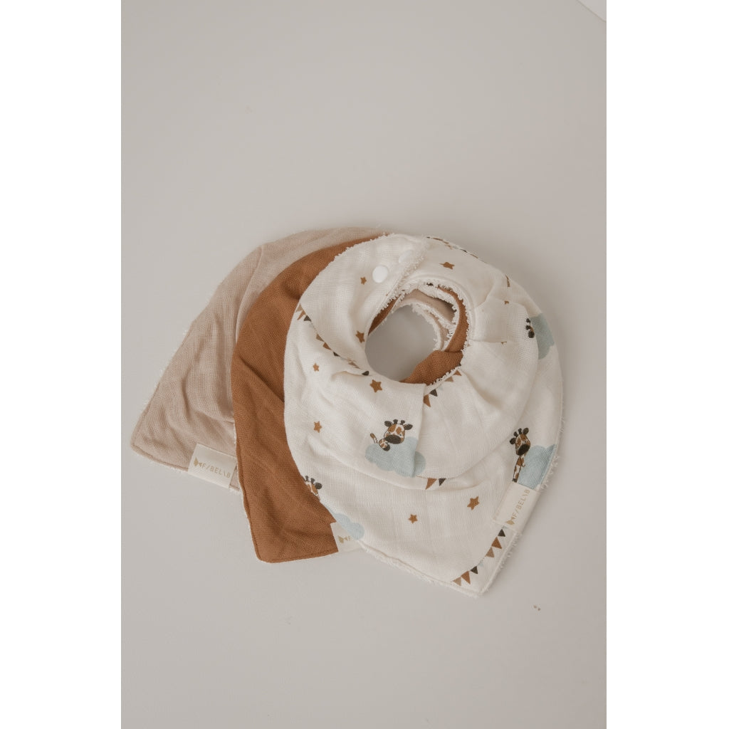 Fabelab Bandana Bib 3-pack - Giraffe On The Air Hagesmække og savlesmække Oxford Tan