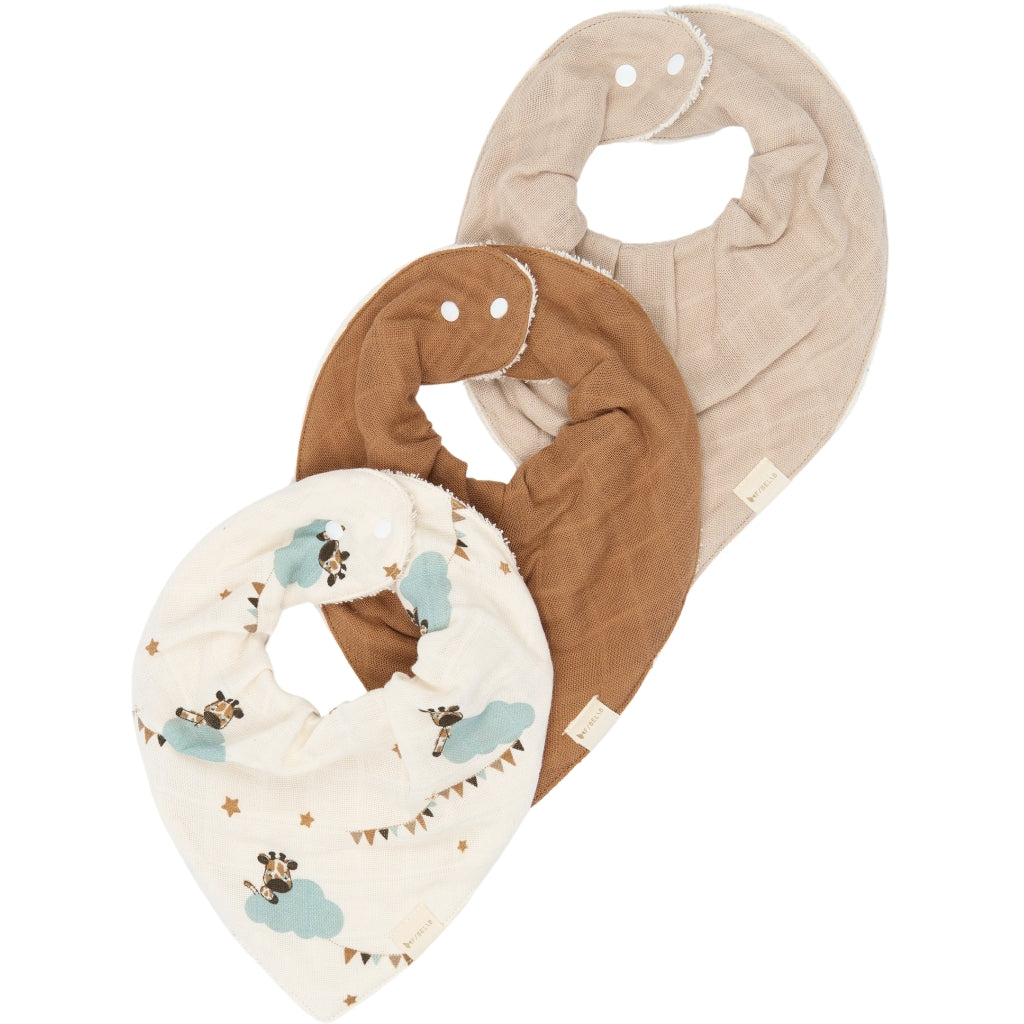 Fabelab Bandana Bib 3-pack - Giraffe On The Air Hagesmække og savlesmække Oxford Tan
