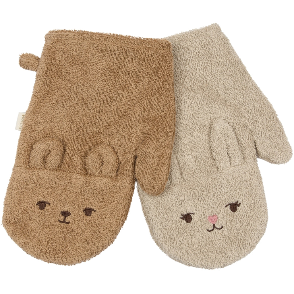 Fabelab Bath Mitts - Bear and Bunny Badekåber Oxford Tan