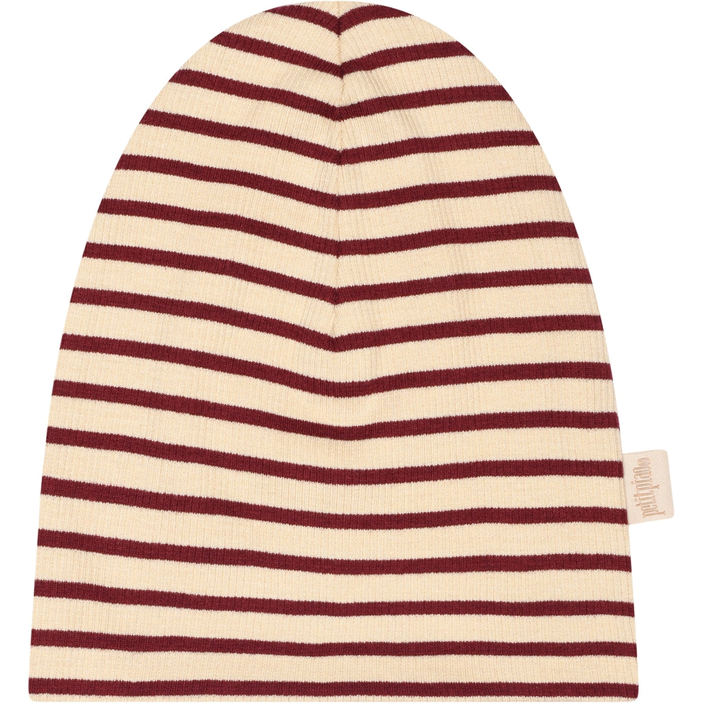 PETIT PIAO Beanie Hat Modal Striped Huer Dark cherry/dark off white