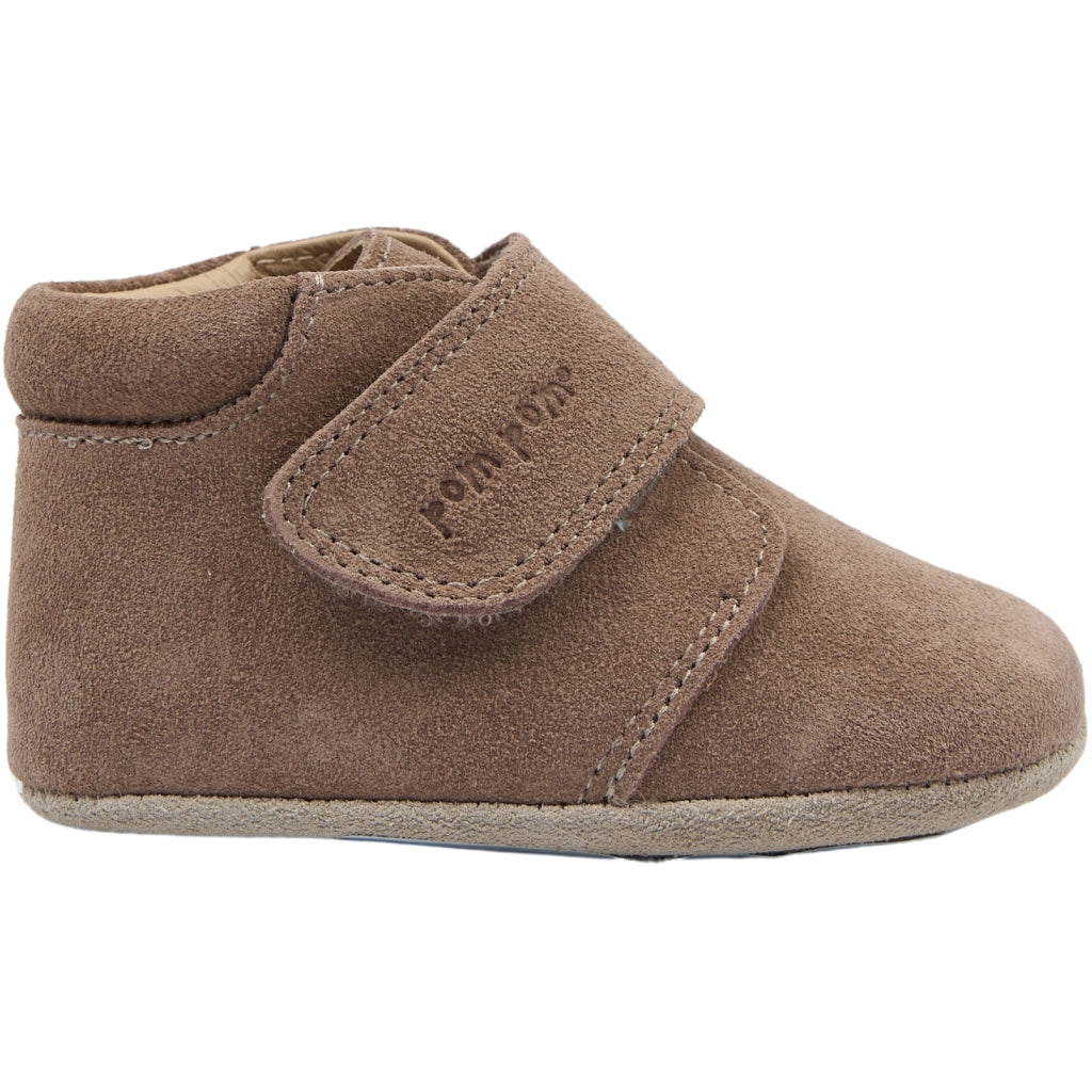 POM POM Beginner Velcro Suede Slippers Fossil Brown