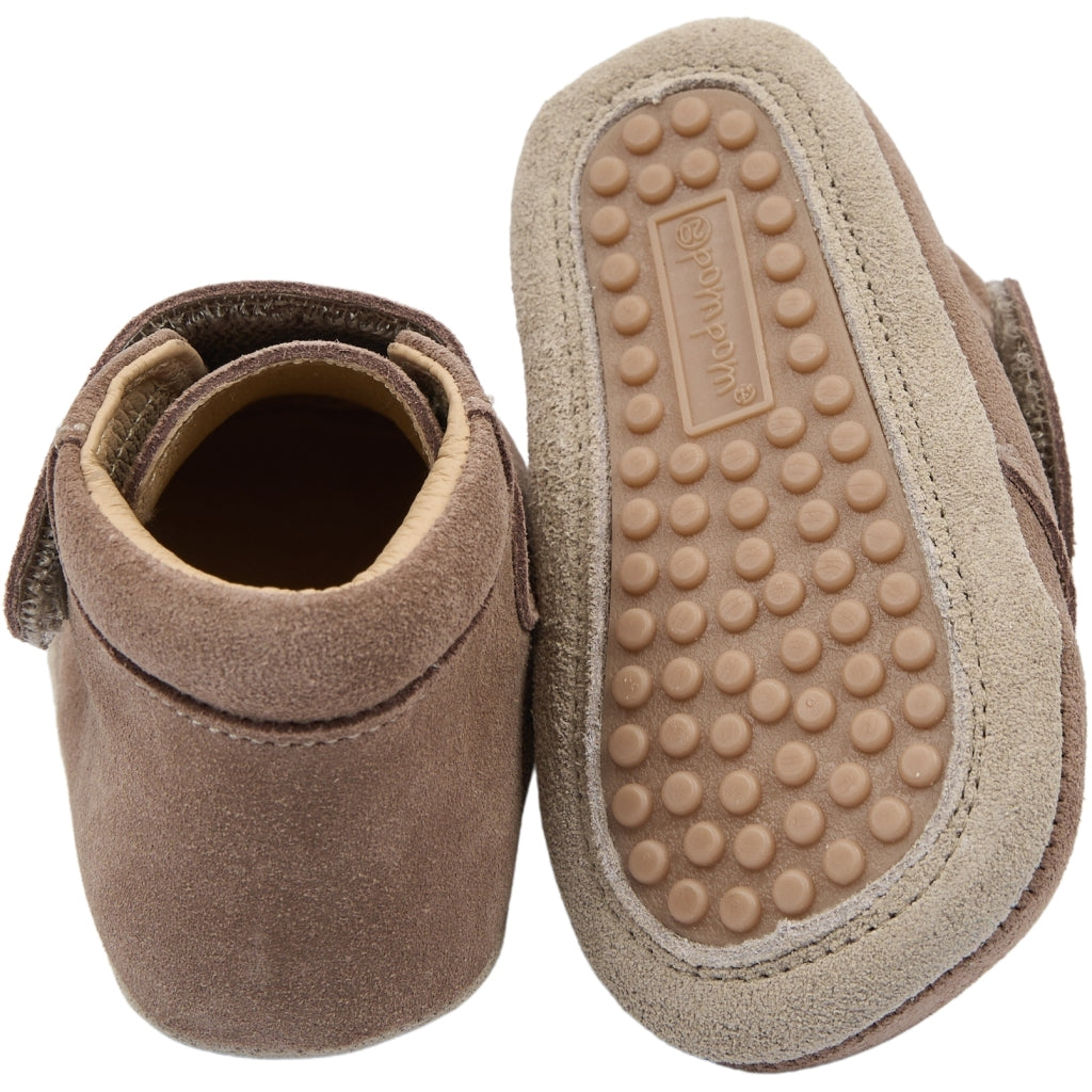 POM POM Beginner Velcro Suede Slippers Fossil Brown