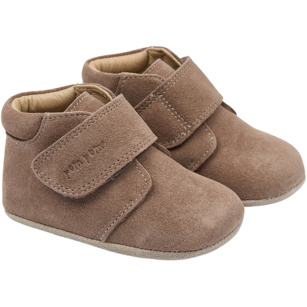 POM POM Beginner Velcro Suede Slippers Fossil Brown