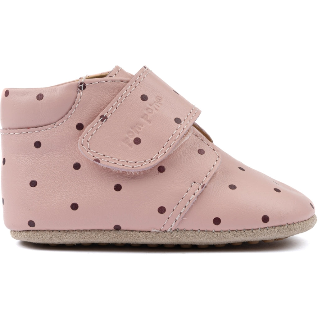POM POM Beginners Velcro Print Slippers Dusty Rose Dot
