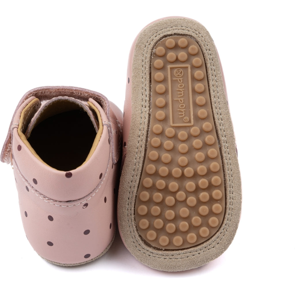 POM POM Beginners Velcro Print Slippers Dusty Rose Dot
