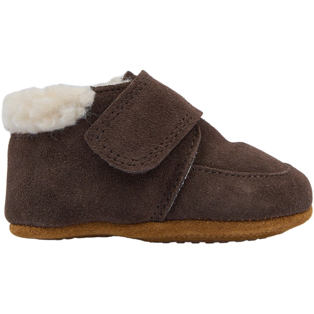 POM POM Beginners Velcro Shepherd Slippers Dark Brown