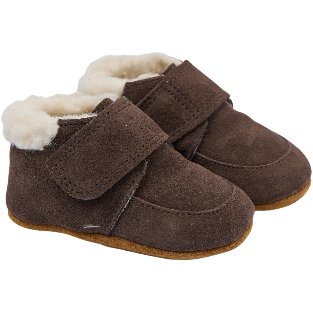 POM POM Beginners Velcro Shepherd Slippers Dark Brown