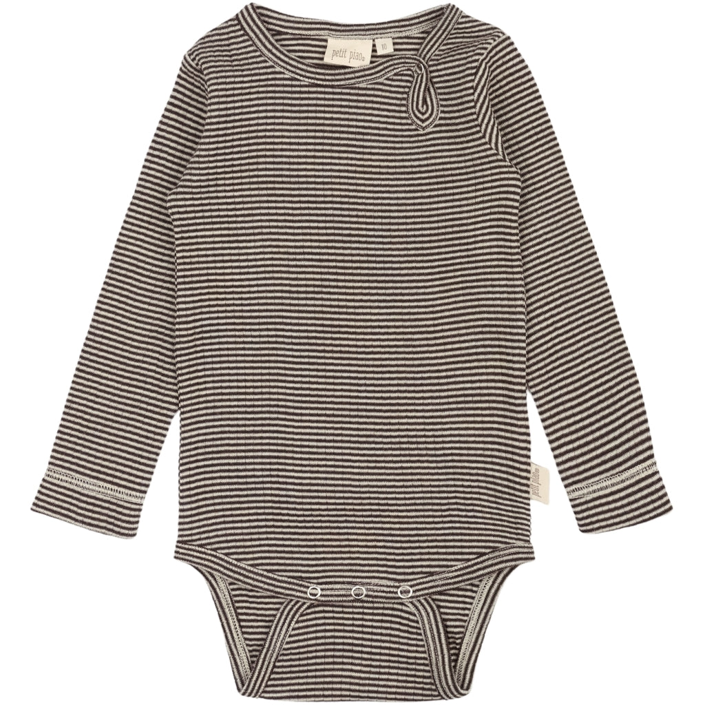 PETIT PIAO Body L/S Modal Bodystockings Coffee Bean/Dark Off White