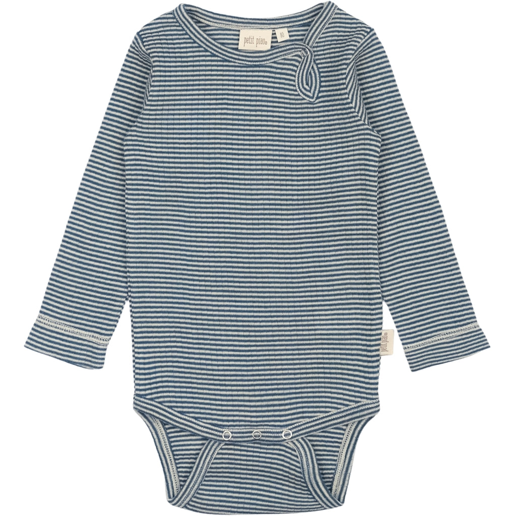 PETIT PIAO Body L/S Modal Bodystockings Ensign blue/dark off white