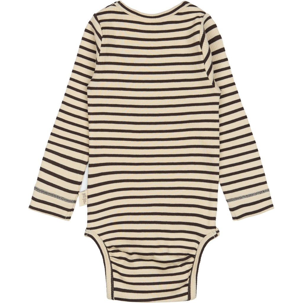 PETIT PIAO Body L/S Modal Striped Bodystockings Coffee bean/off white
