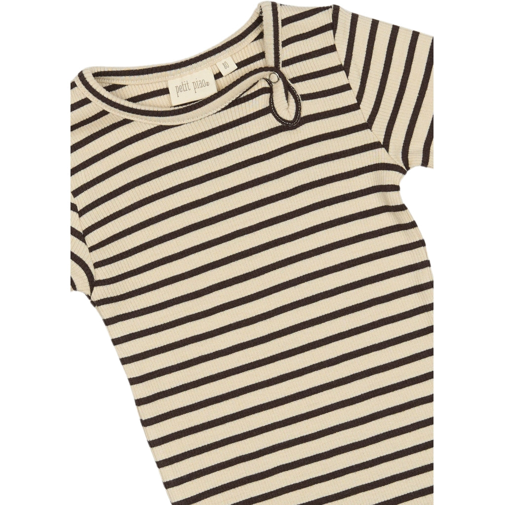 PETIT PIAO Body L/S Modal Striped Bodystockings Coffee bean/off white