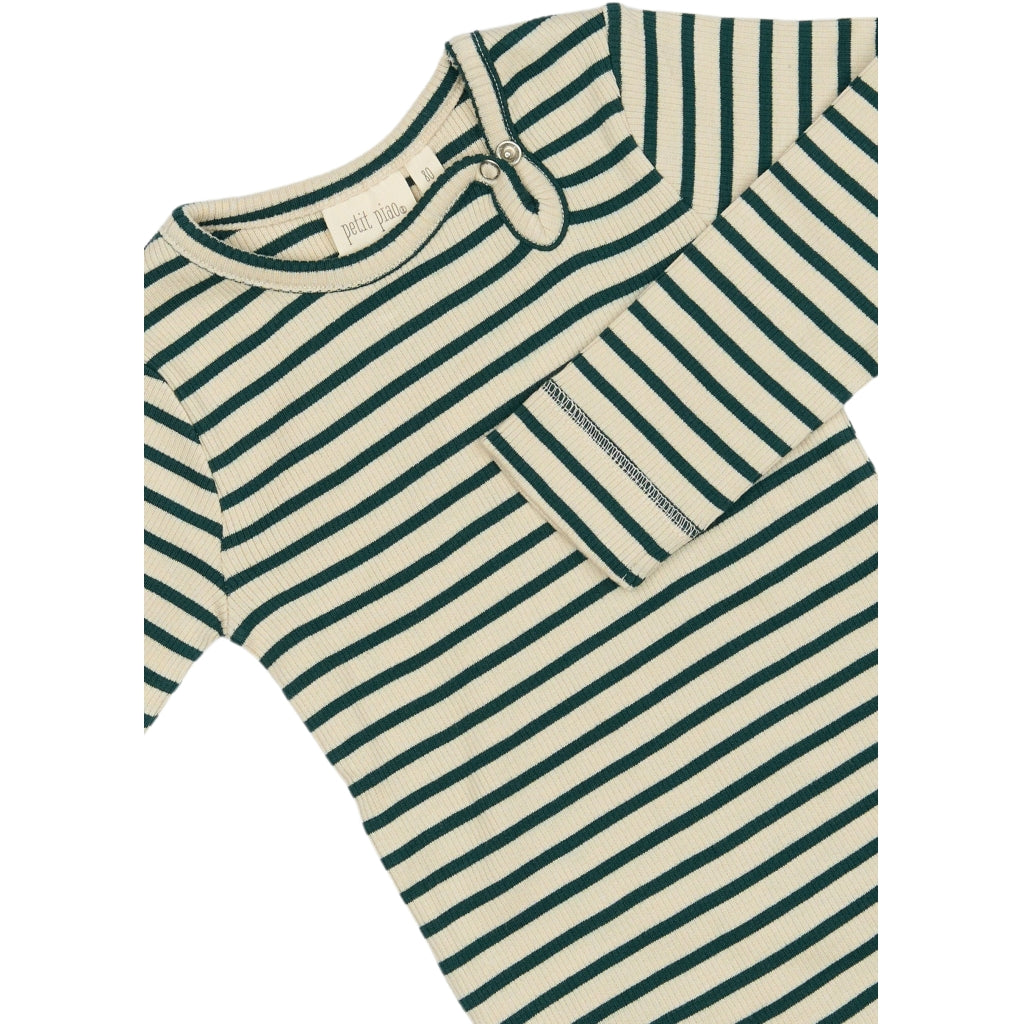 PETIT PIAO Body L/S Modal Striped Bodystockings Dark Sea/off white