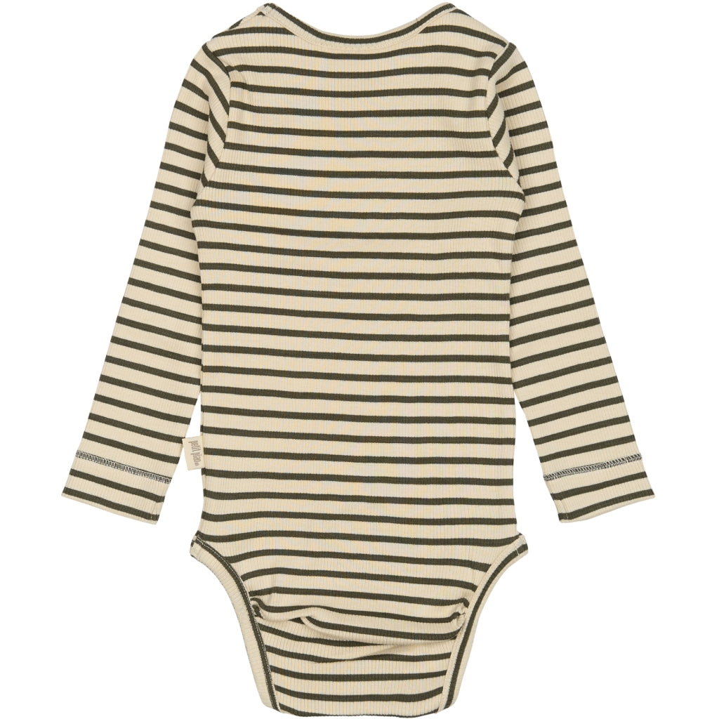 PETIT PIAO Body L/S Modal Striped Bodystockings Green leaf/off white