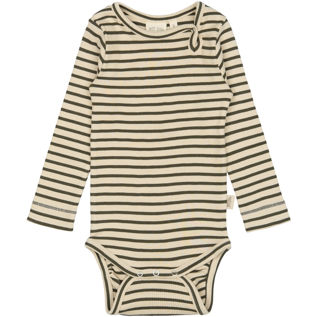 PETIT PIAO Body L/S Modal Striped Bodystockings Green leaf/off white