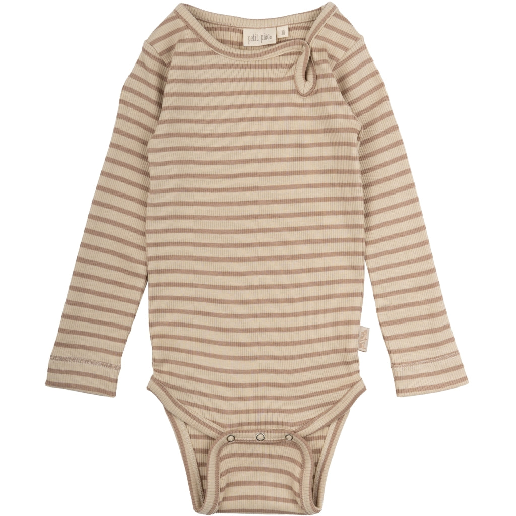 PETIT PIAO Body L/S Modal Striped Bodystockings Light sand/dark off white