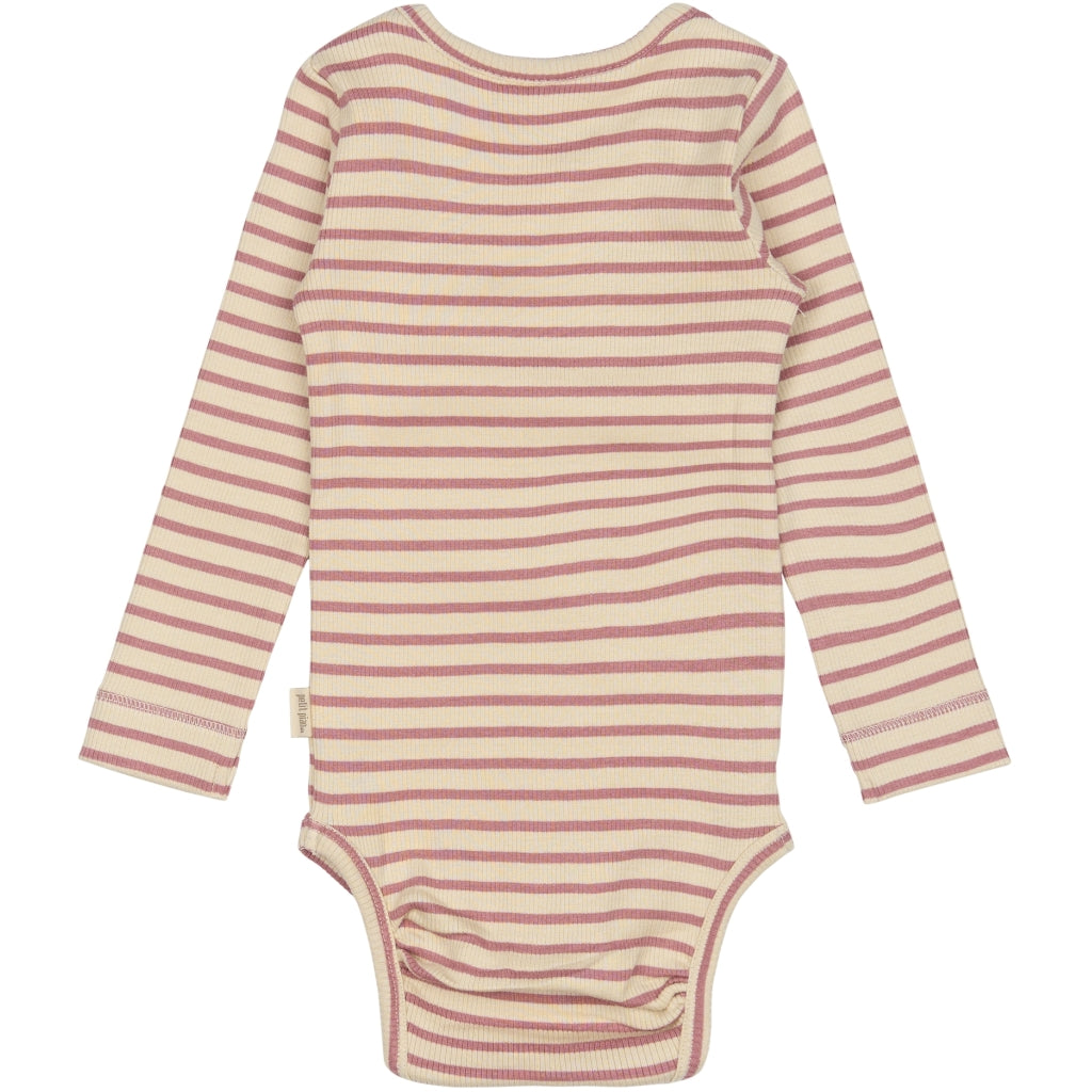 PETIT PIAO Body L/S Modal Striped Bodystockings Nostalgic Rose/off white