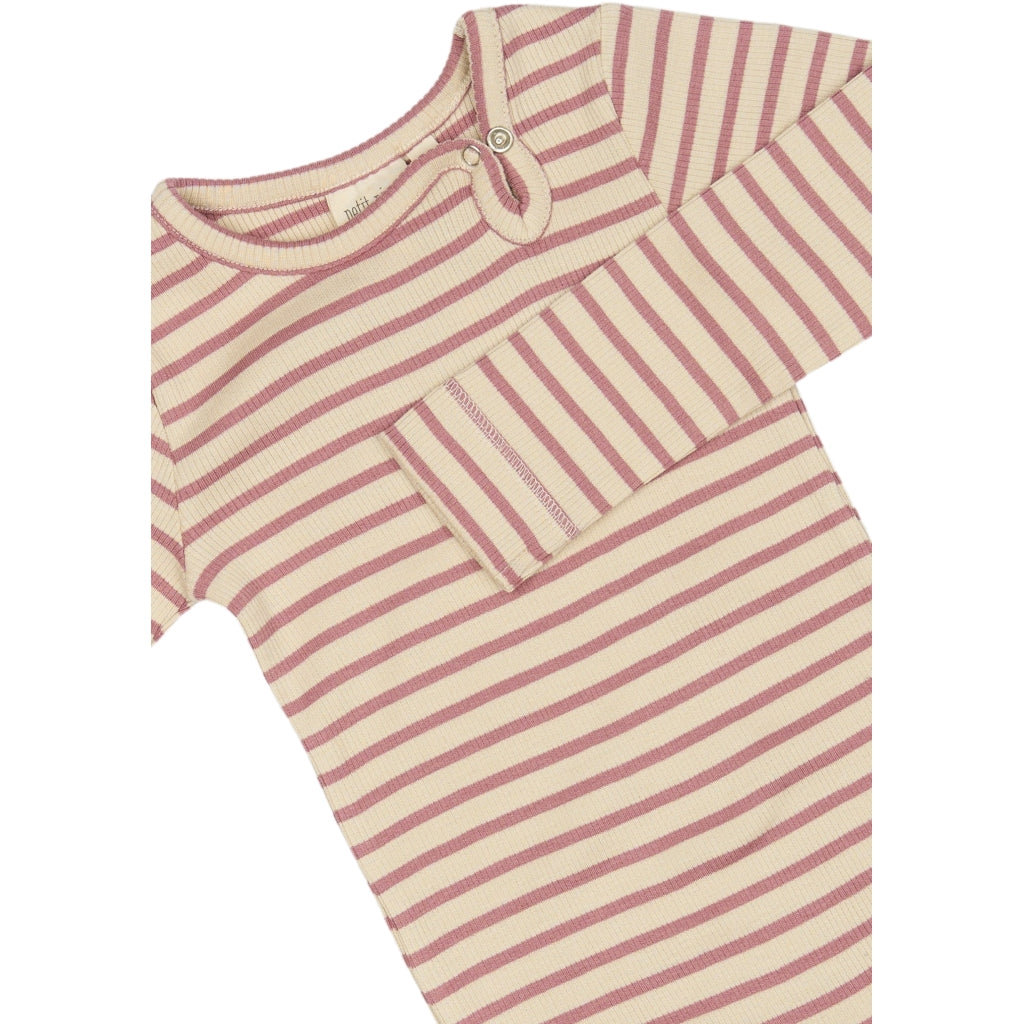 PETIT PIAO Body L/S Modal Striped Bodystockings Nostalgic Rose/off white
