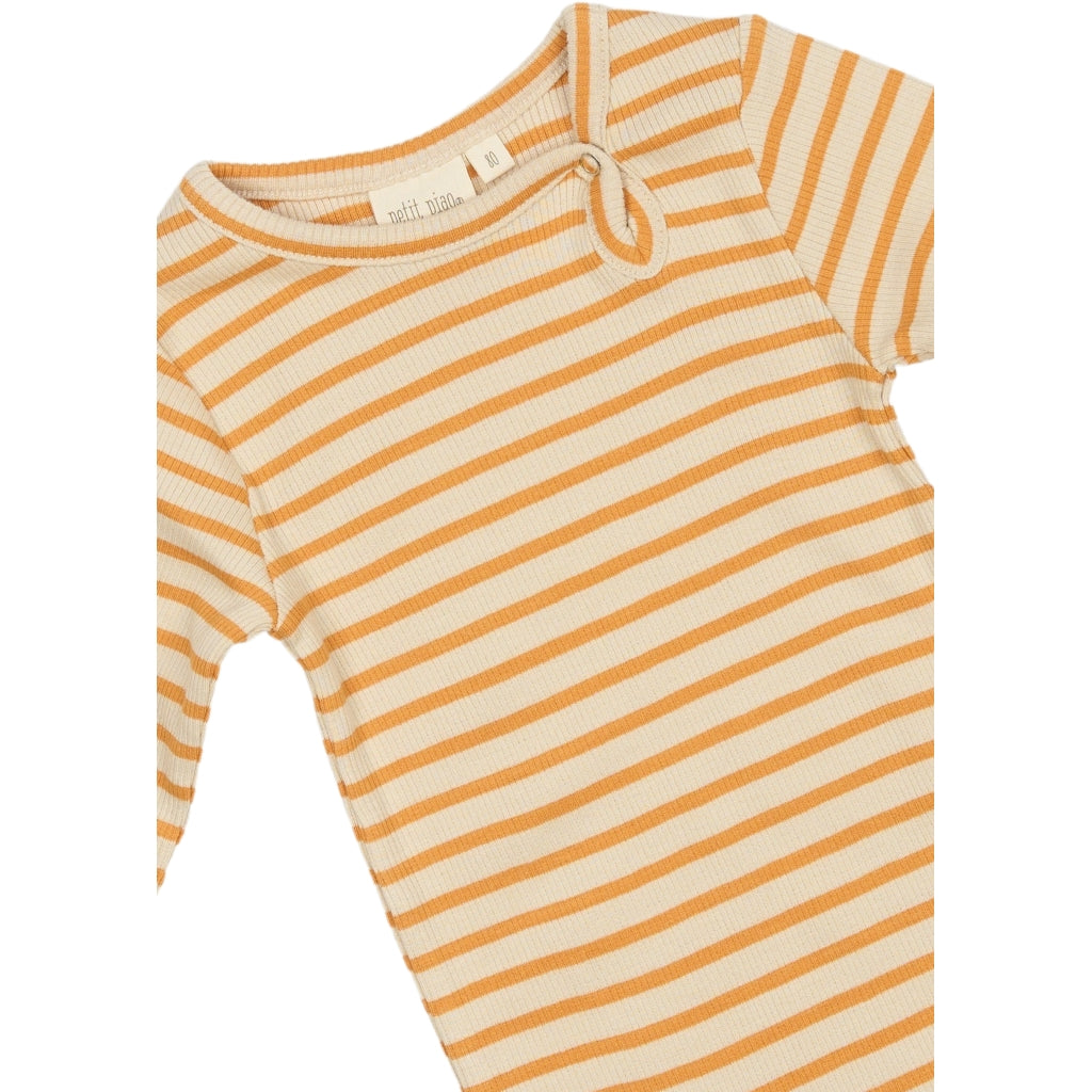 PETIT PIAO Body L/S Modal Striped Bodystockings Sunflower/off white
