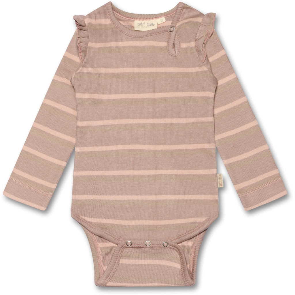 PETIT PIAO Body L/S Modal Two Striped Bodystockings Rose Fawn