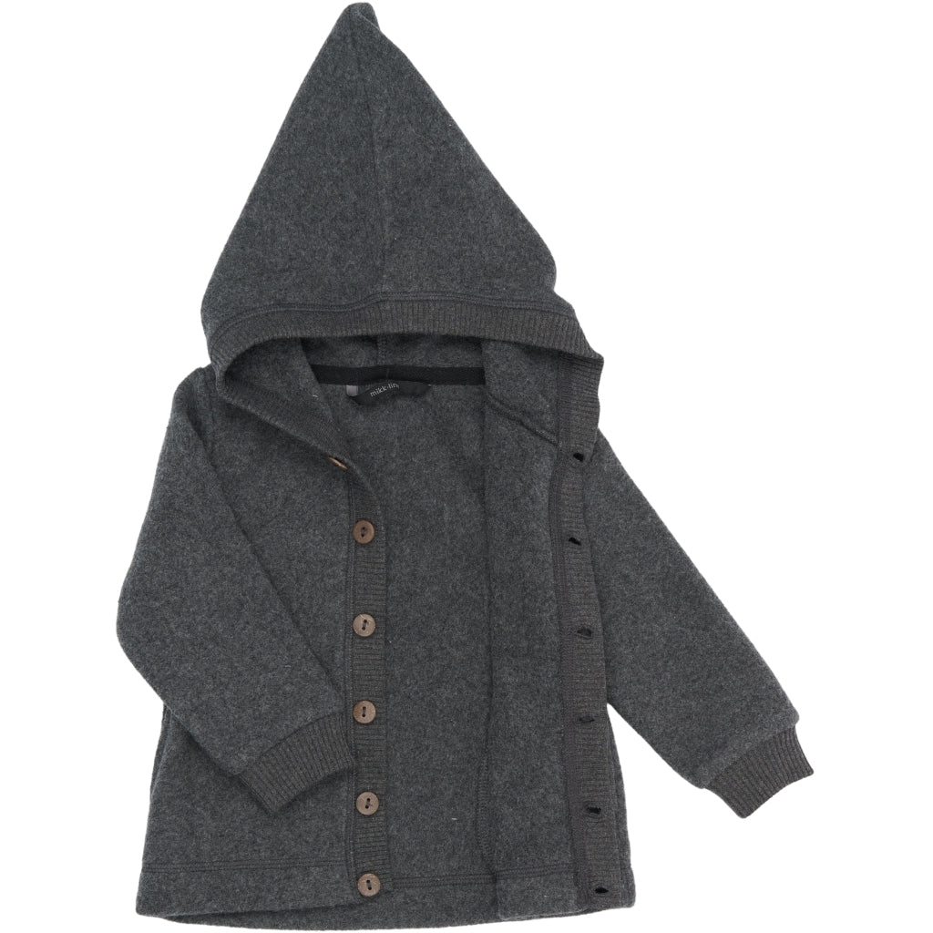 Mikk-Line Bomuld Fleece Cardigan (Hætte) Cardigan Anthracite Melange