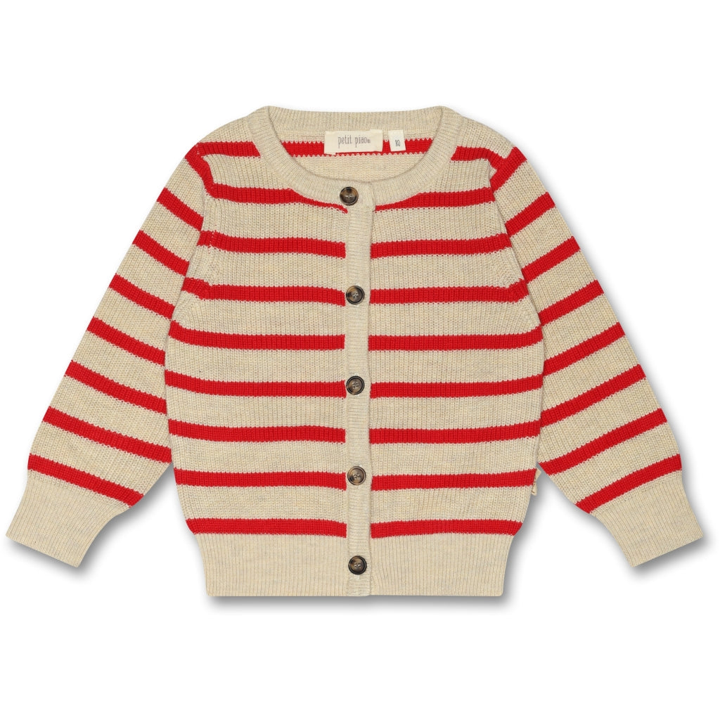 PETIT PIAO Cardigan Knit Pattern Stripe Cardigan Off White/ Bright Red