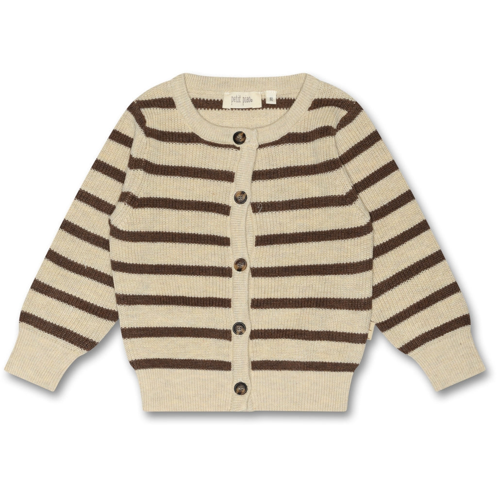 PETIT PIAO Cardigan Knit Pattern Stripe Cardigan Off White/ Brown Melange