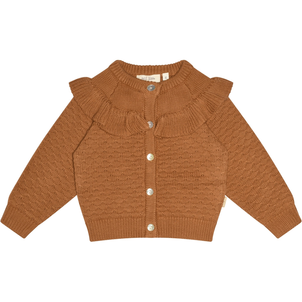PETIT PIAO Cardigan Shoulder Frill Cardigan Caramel