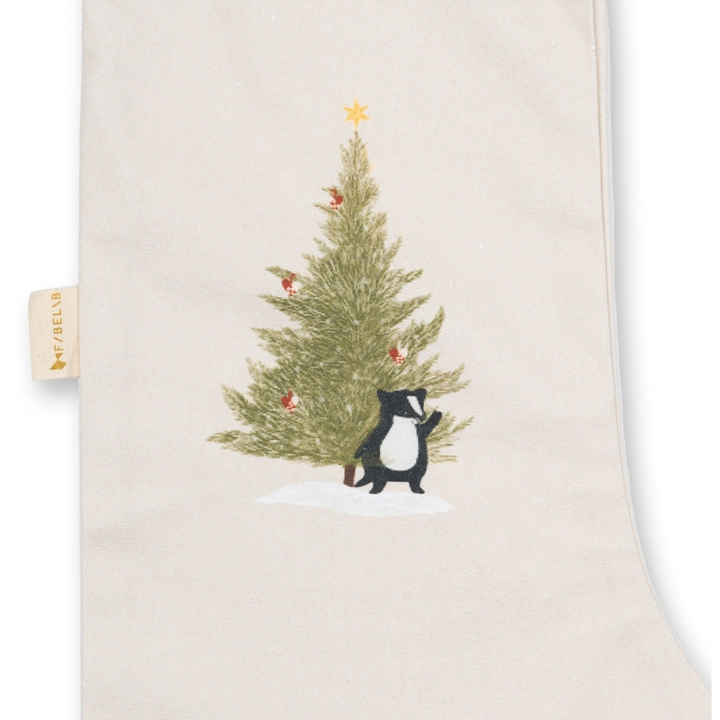 Fabelab Christmas Stocking - printed - Woodland Badger Decoration Oat Milk