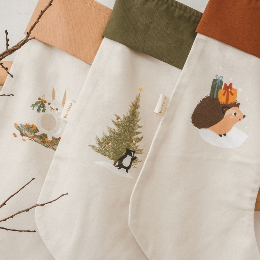 Fabelab Christmas Stocking - printed - Woodland Badger Decoration Oat Milk