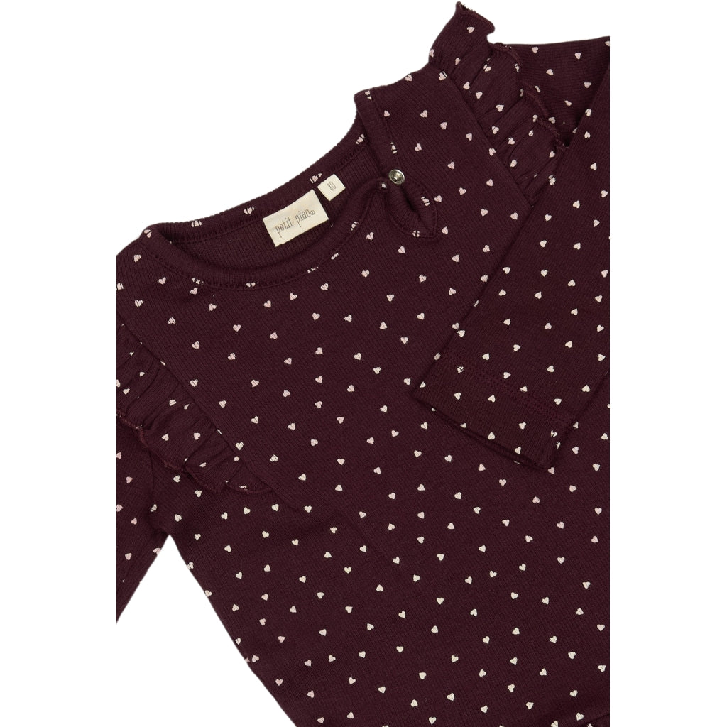 PETIT PIAO Dress L/S Frill Modal heart Kjoler Dark Grape/White