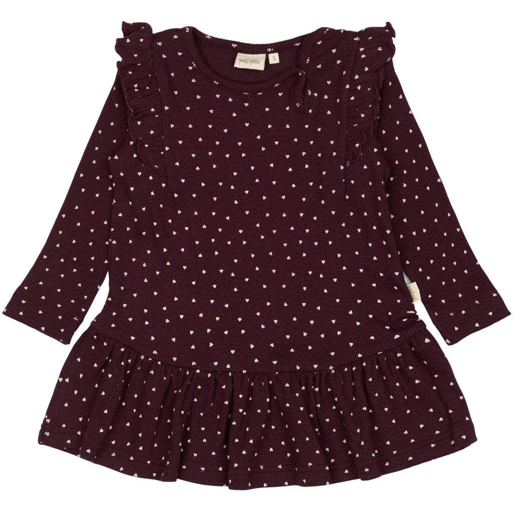 PETIT PIAO Dress L/S Frill Modal heart Kjoler Dark Grape/White