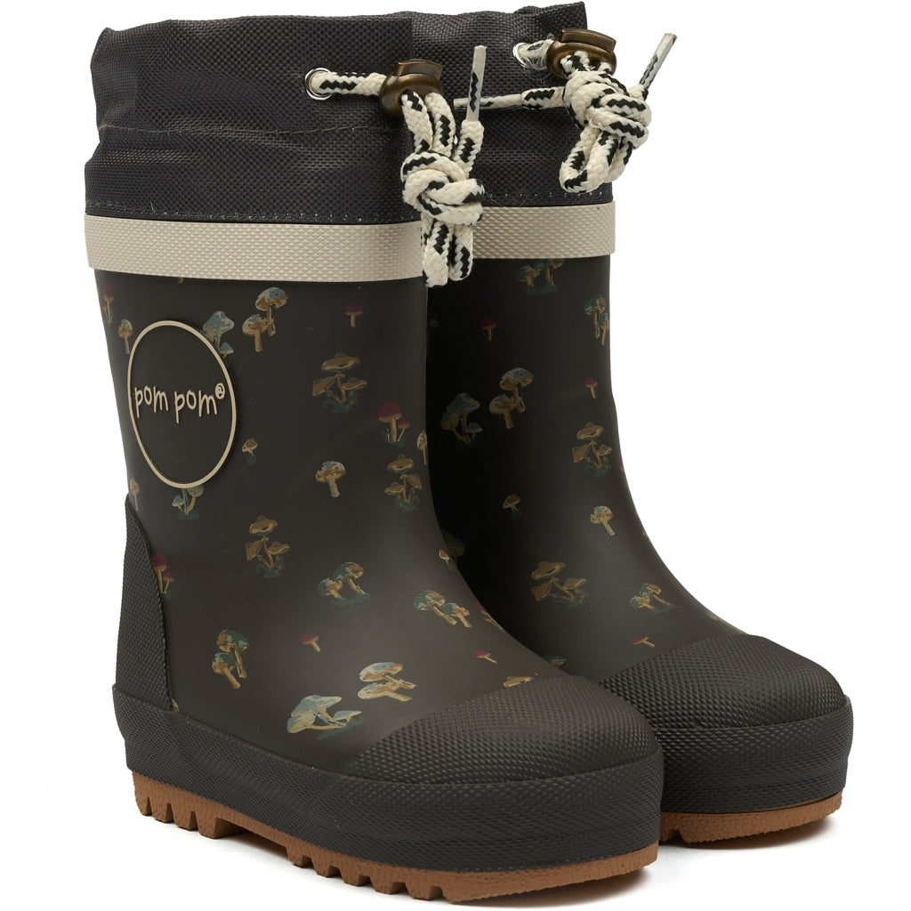 POM POM GumBoots™ Thermo Rubber Boots Fungi (Dark Background)