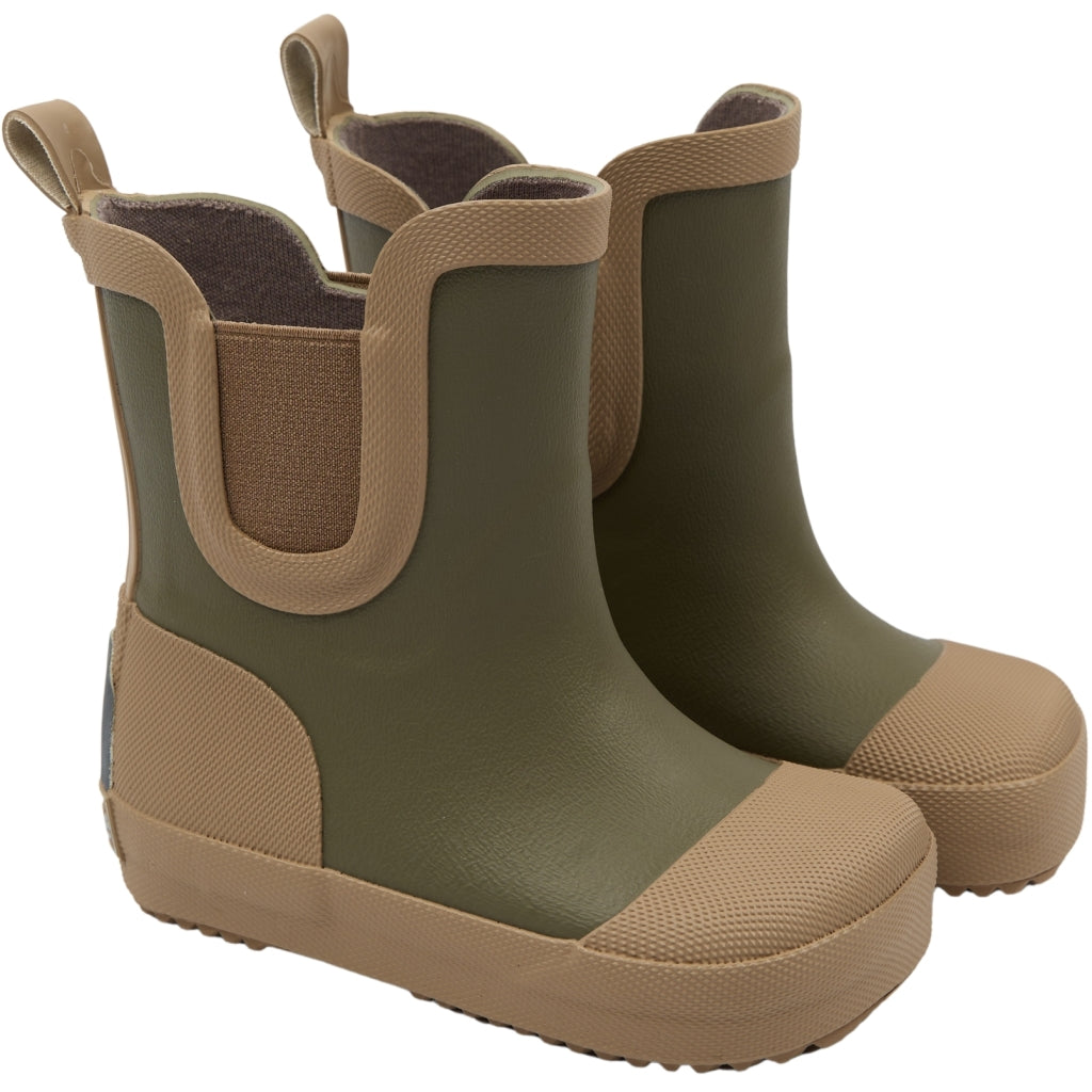Mikk-Line Gummistøvler m/ Regnbue print Barefoot Dusty Olive